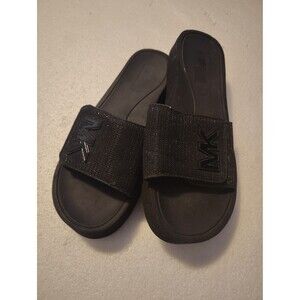 Michael Kors Velcro black glitter rhinestone slide size 6.5